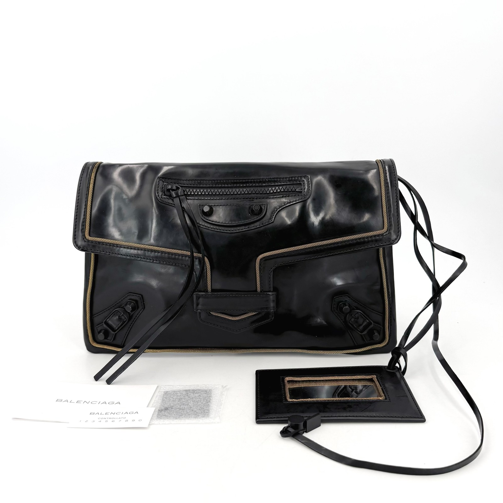 BALENCIAGA Motorcycle Normal Size Black PVC Hand Carry Clutch US Ship