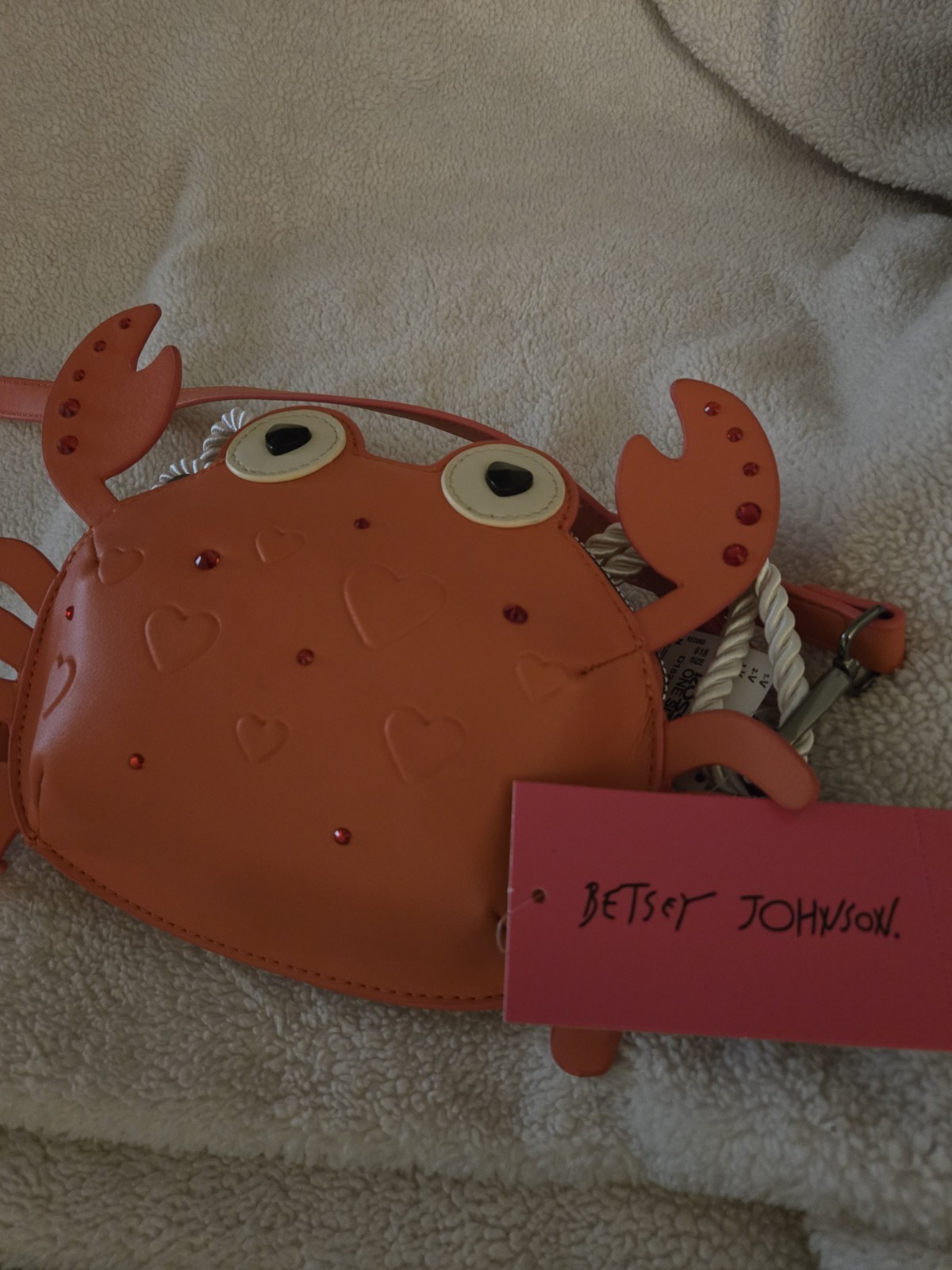 NWT Betsey Johnson Crab Crossbody Bag, Zip Closure, Detachable Adjustable Strap