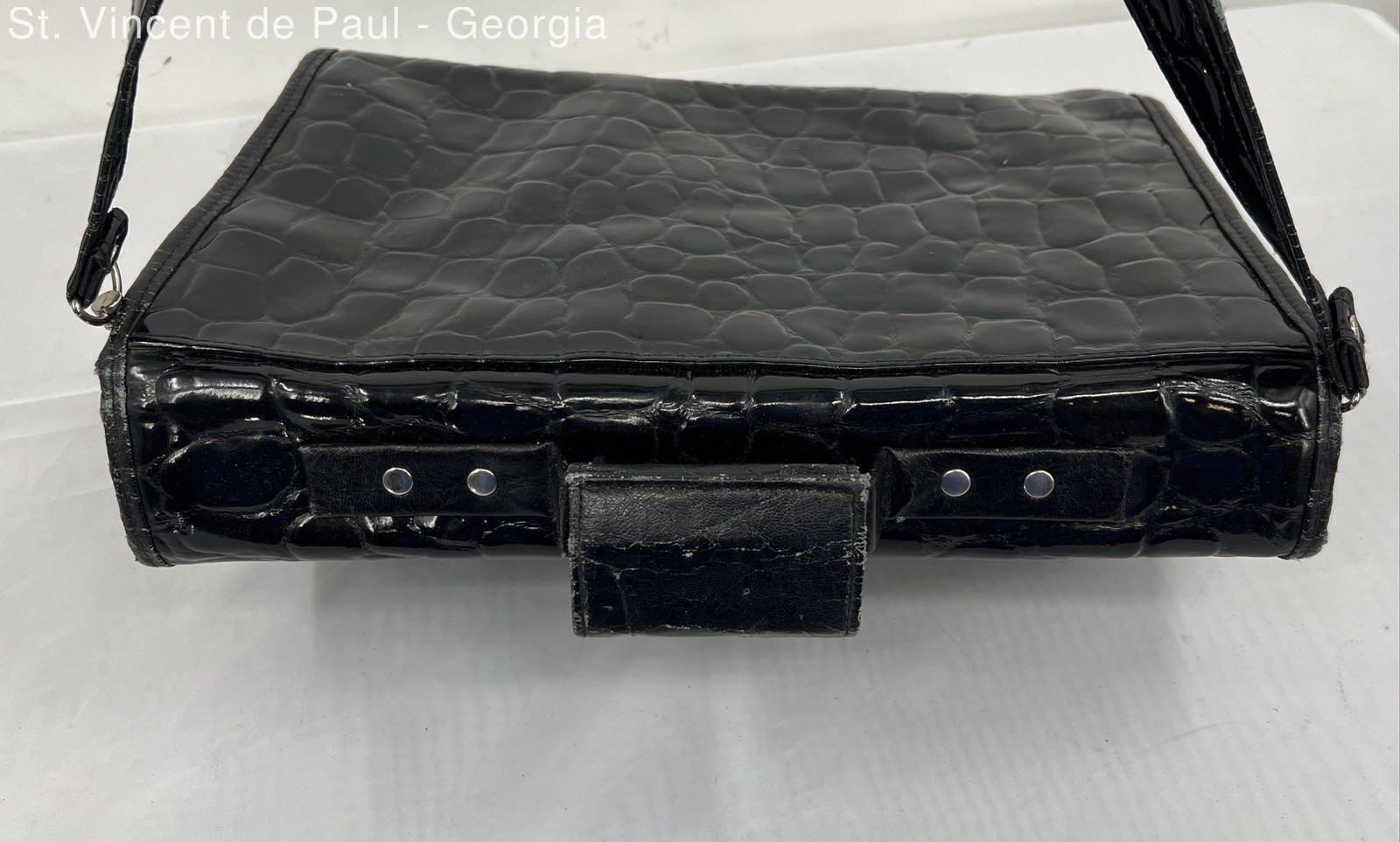 Rare VTG 70s Dallas Telephone Handbag Faux Leather Black Briefcase Messenger Bag