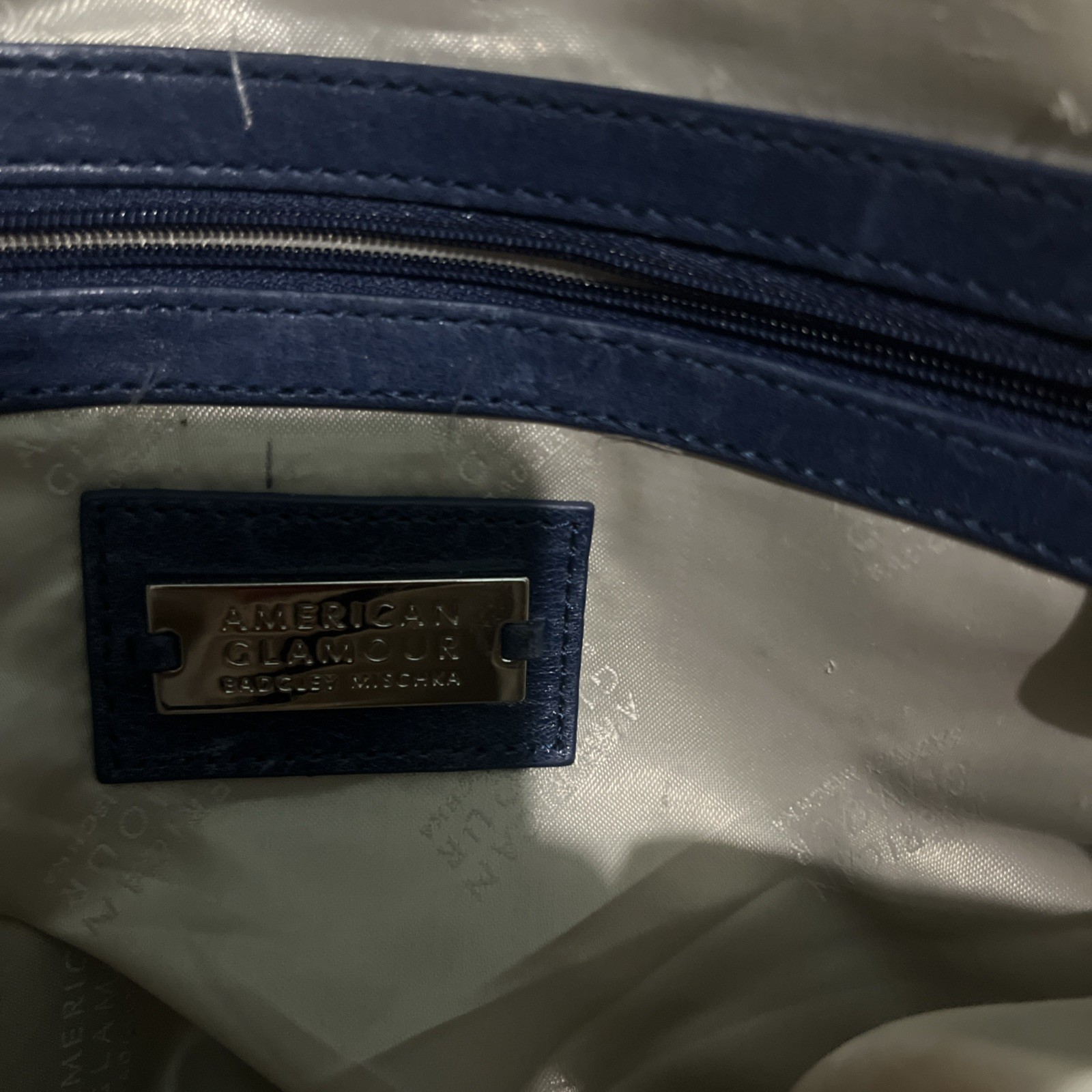 Dark Blue leather studded silver BADGLEY MISCHKA American Glamour shoulder bag