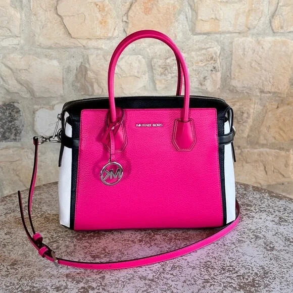 MICHAEL KORS MERCER MEDIUM ZIP BELTED SATCHEL BAG MK PINK LEATHER/WALLET OPTION