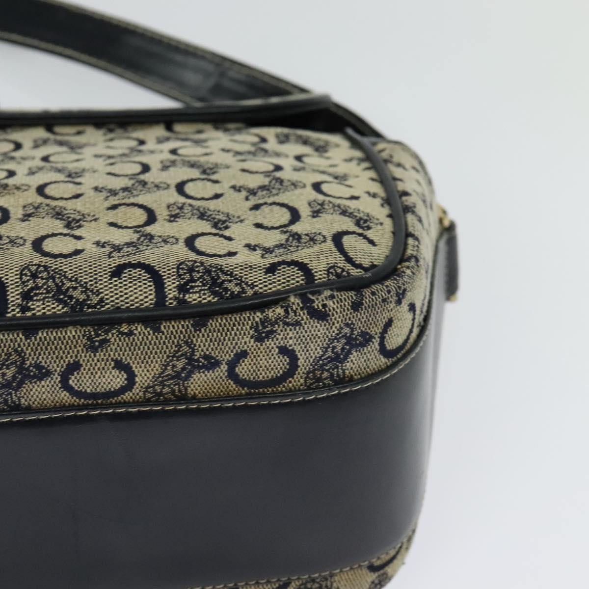 CELINE C Sulky Shoulder Bag Canvas Navy Gold Auth gh127