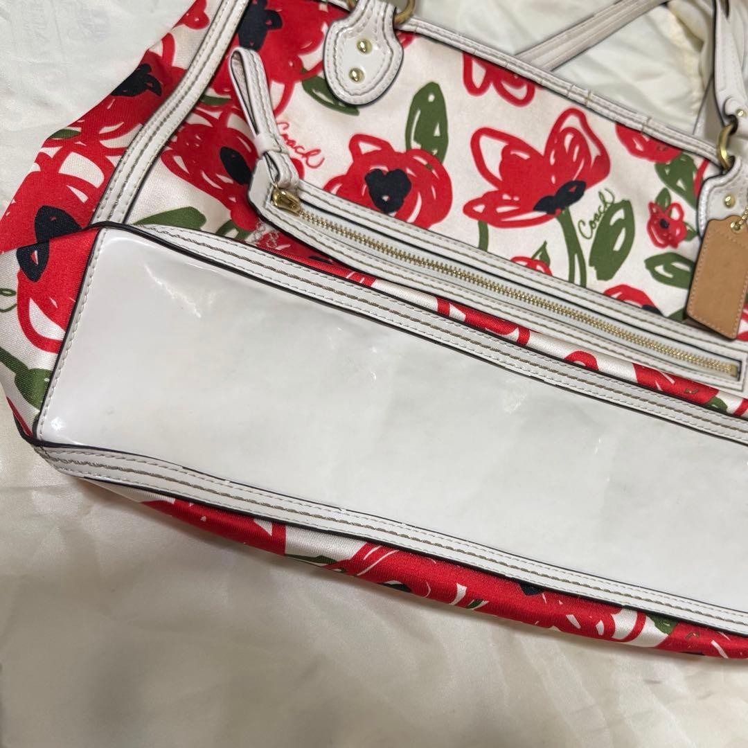 COACH Poppy Flower Tote Bag Shoulder Bag with A4 Size Pouch