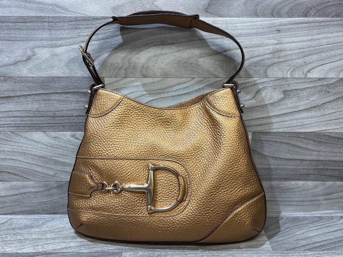 Gucci Gold Leather Horsebit Hobo Shoulder Bag (A1D000787)