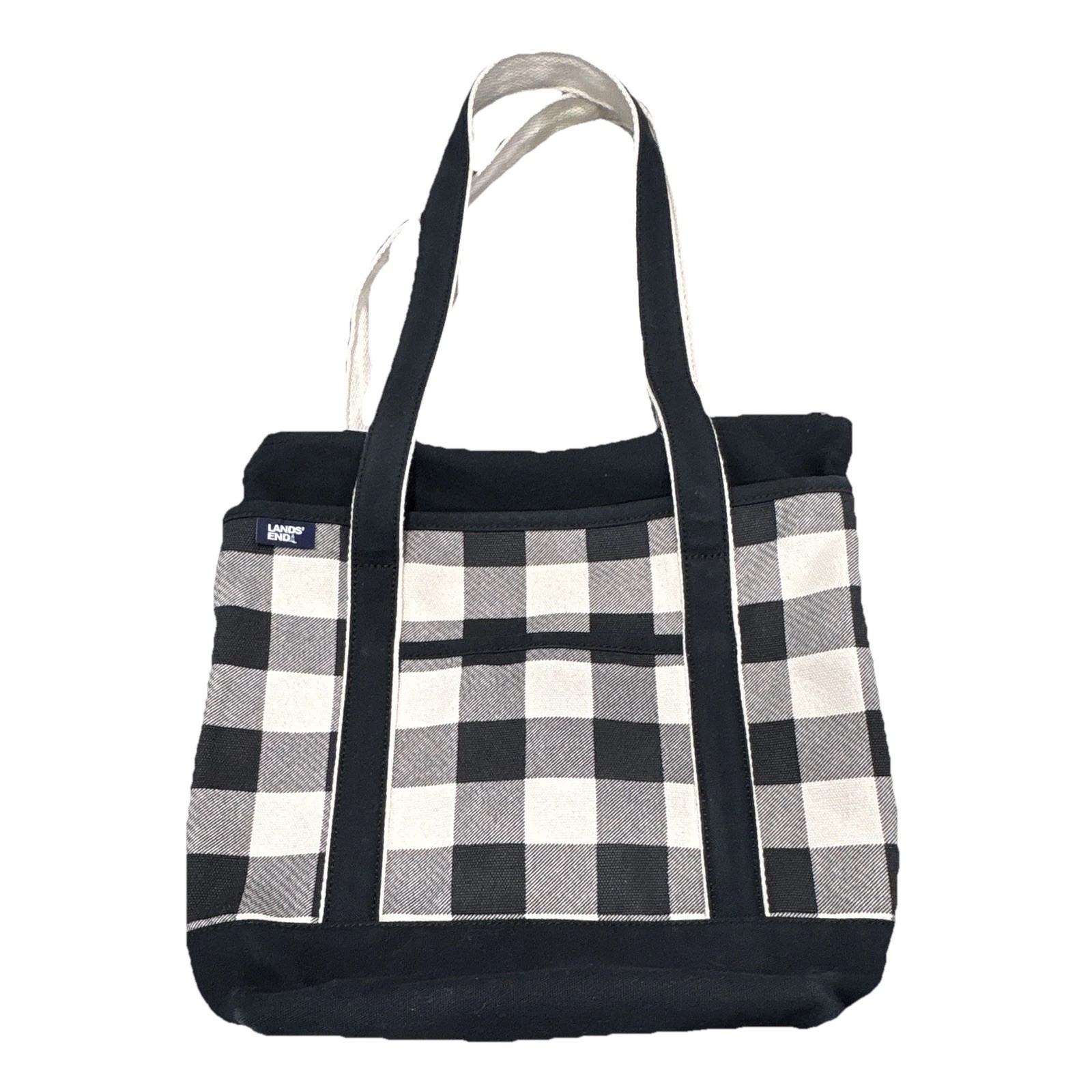 Lands’ End Buffalo Check Black & Cream Tote Bag