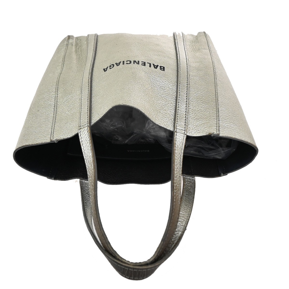 BALENCIAGA Logo Everyday Tote Hand Bag Leather Silver SHW 09CA906