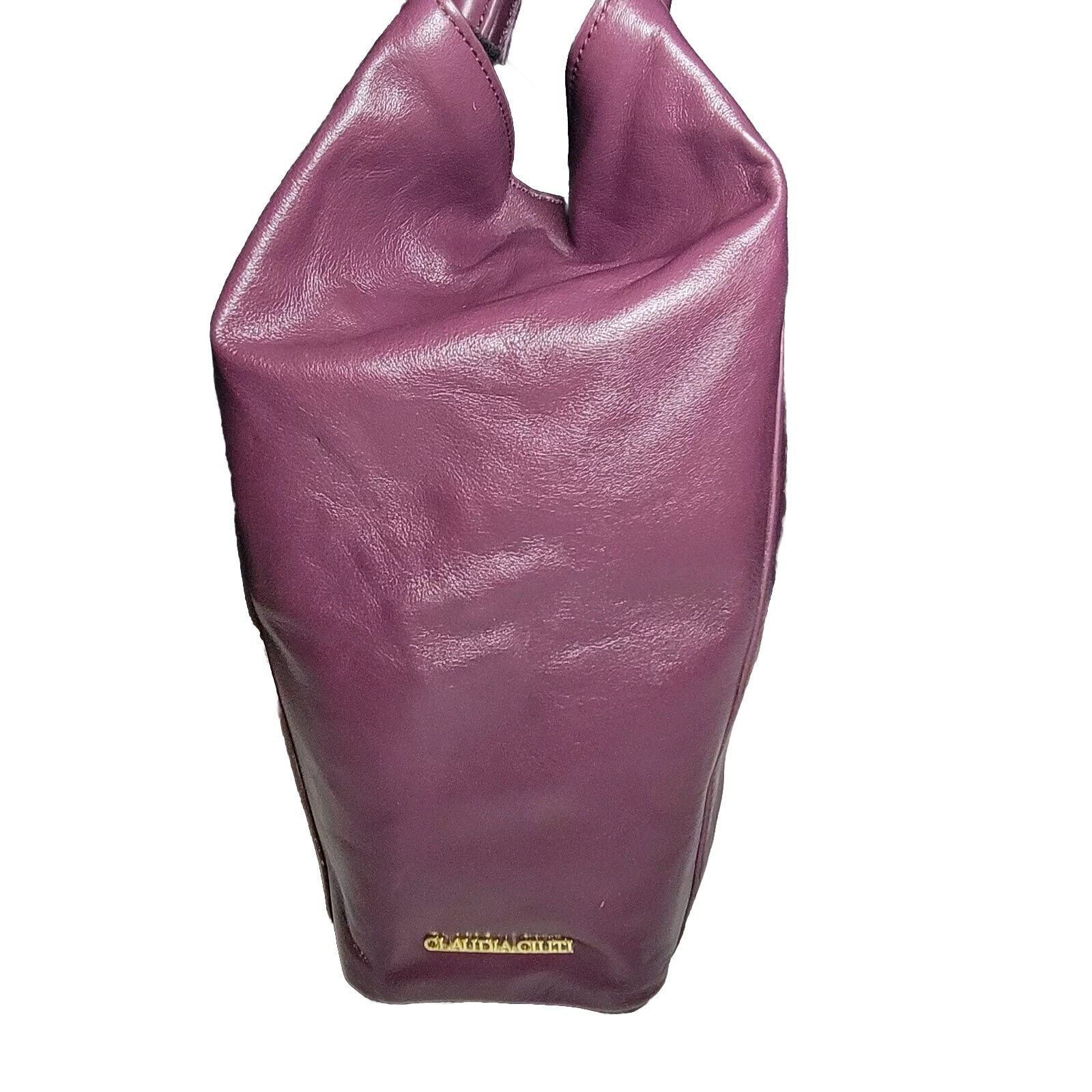 Claudi Ciuti Plum Purple Leather STELLA Large Shoulder Tote Bag Gold Accents