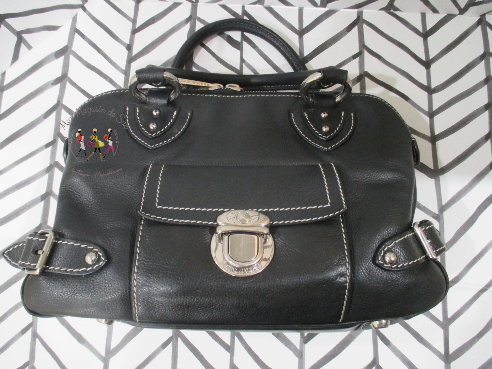 Vintage Marc Jacobs “Elise” Black Leather Satchel Handbag – Made in Italy