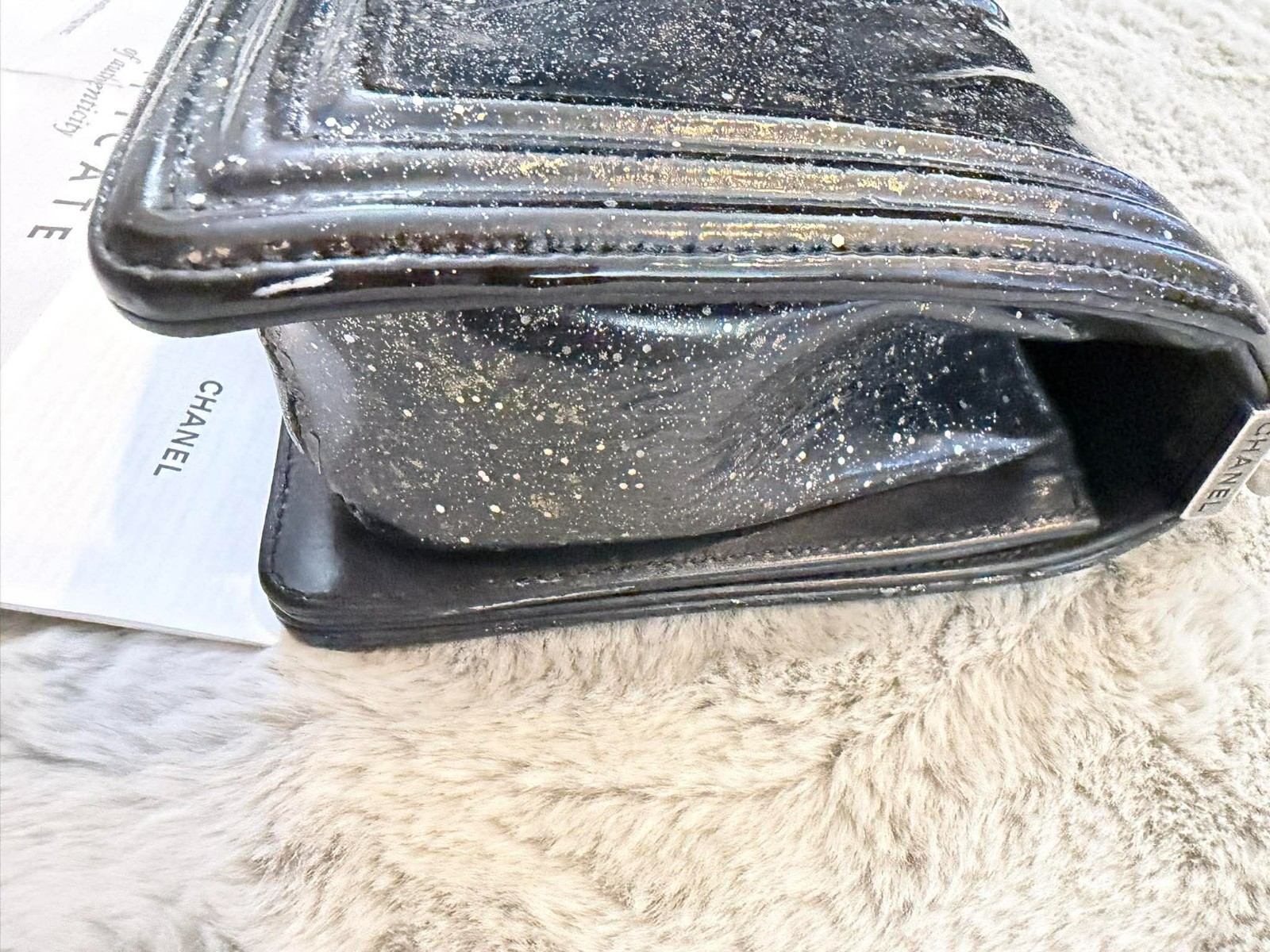 Chanel Boy Bag Medium Crystal Glitter Patent Leather 17-Series Authentic RARE