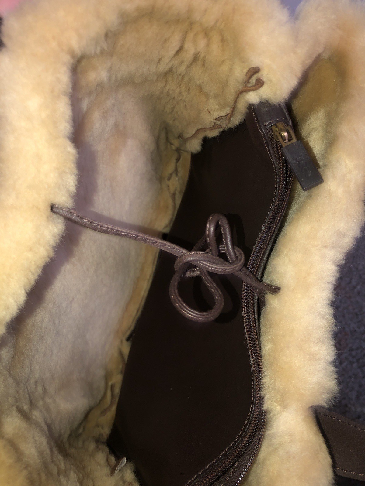 Ugg Australia Suede Leather Shearling Sherpa Handbag Sheepskin Purse W/ Dust Bag