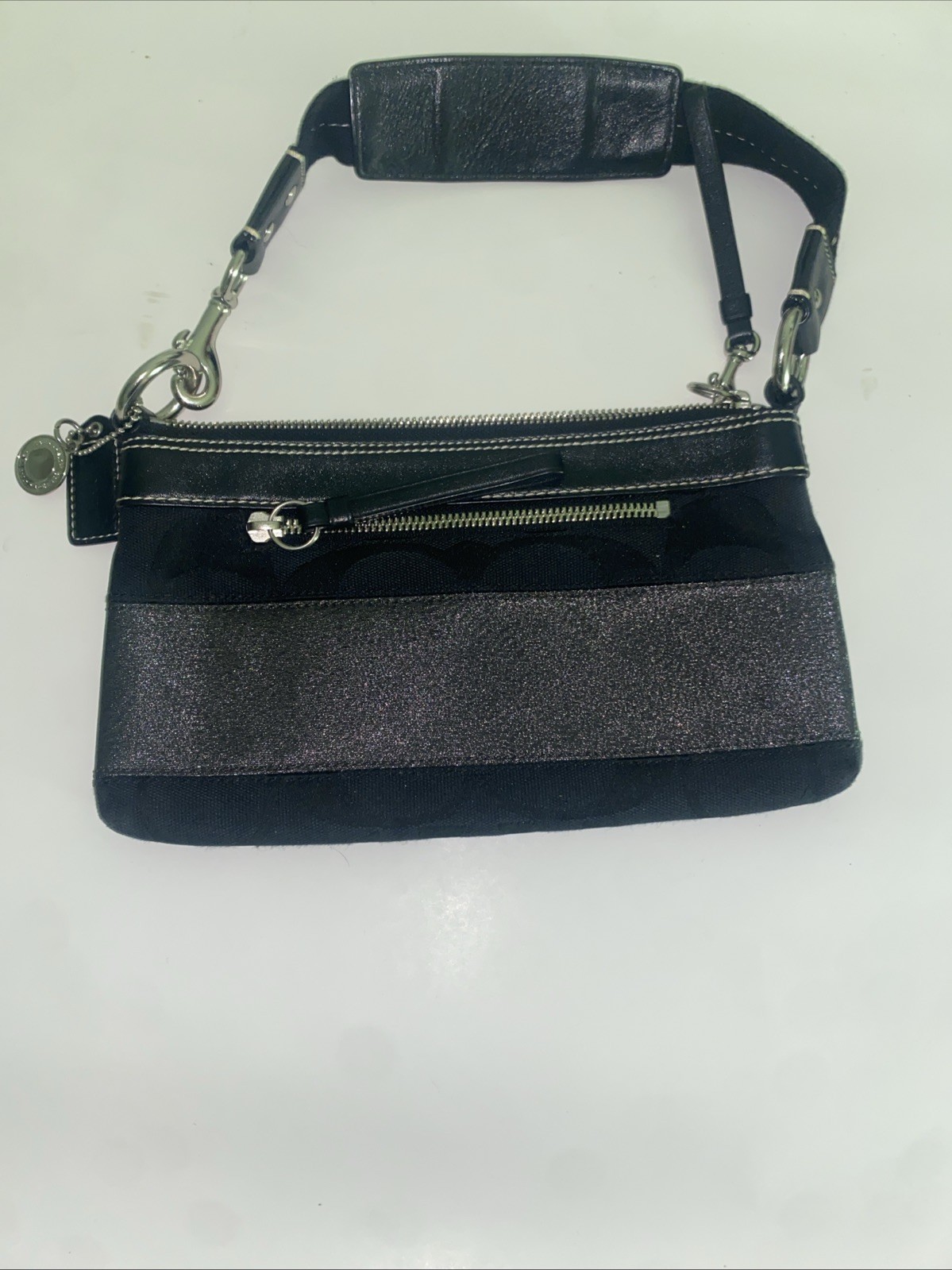Coach Vintage Black signature baguette stripe Demi Pouch slim bag purse Y2K