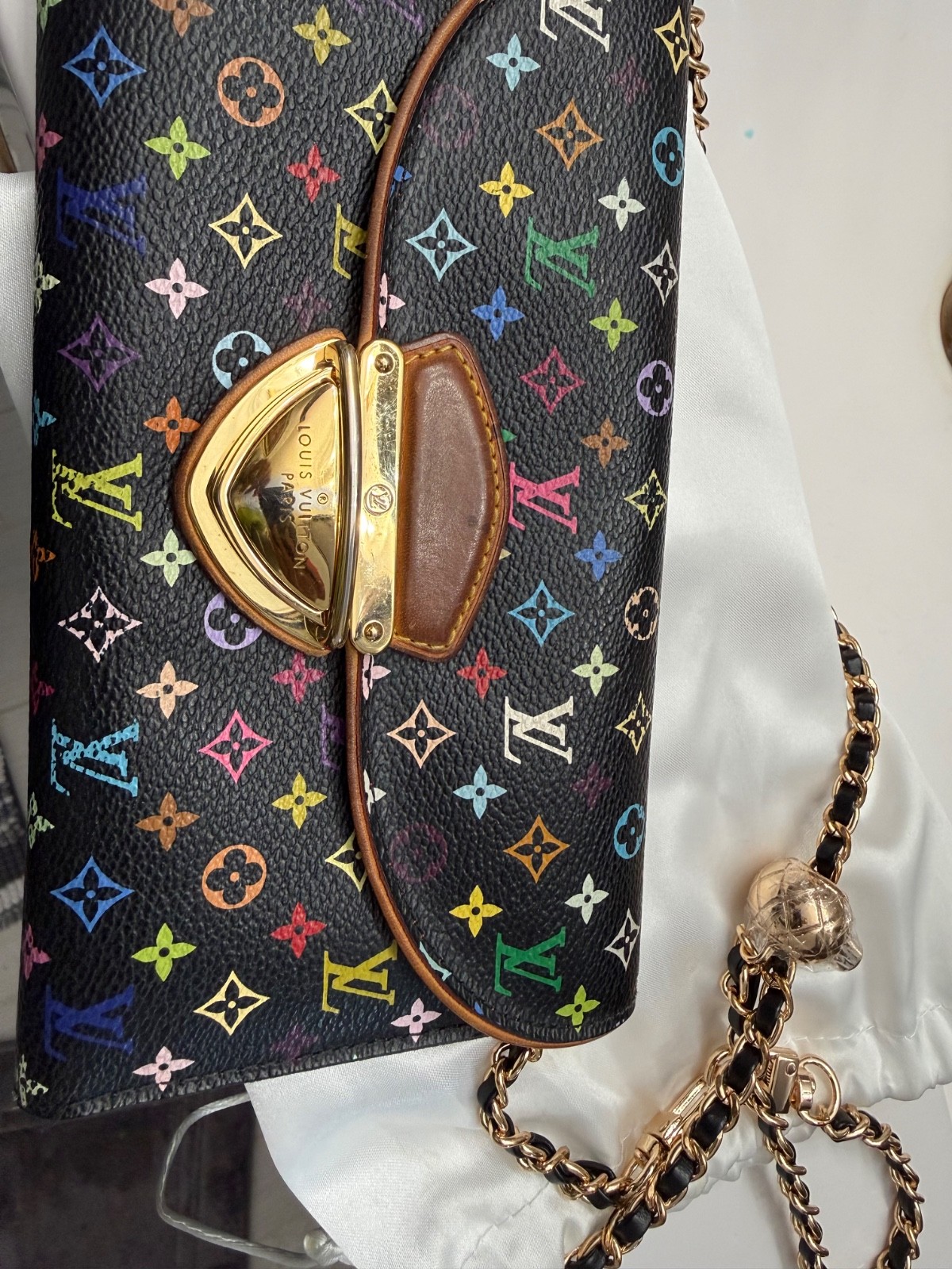 ✨ Authentic Louis Vuitton Eugenie Wallet on Chain – Black Multicolor Monogram
