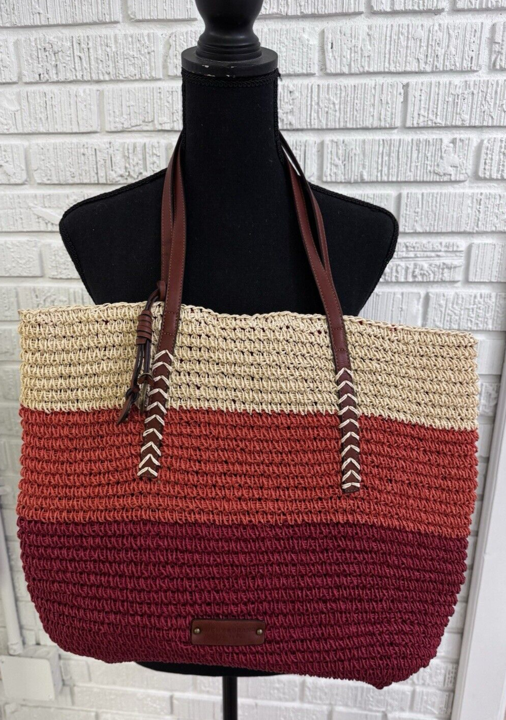 LUCKY BRAND RED ORANGE & NATURAL STRAW SHOULDER HANDBAG MSRP $98