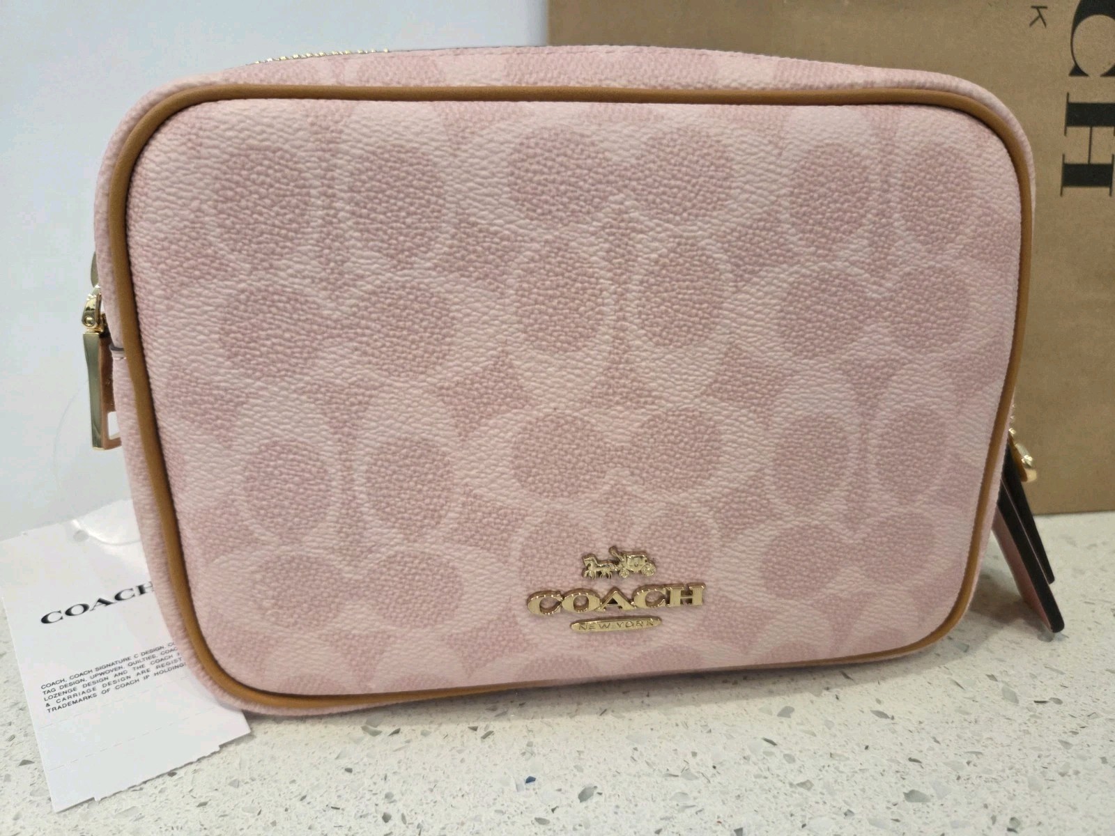NWT Coach Mini Carey Crossbody Bag Signature Canvas Charms Powder Pink CEK74 NEW