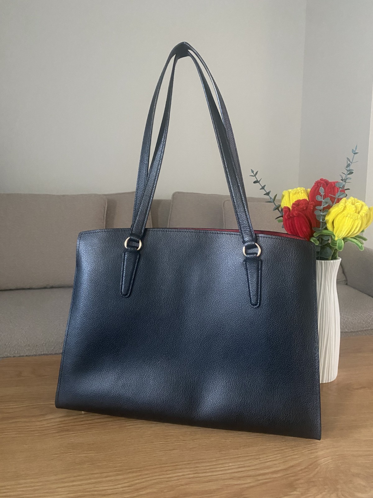 Coach Tatum Carryall 40 tote bag in black/true red. Used, in good condition.