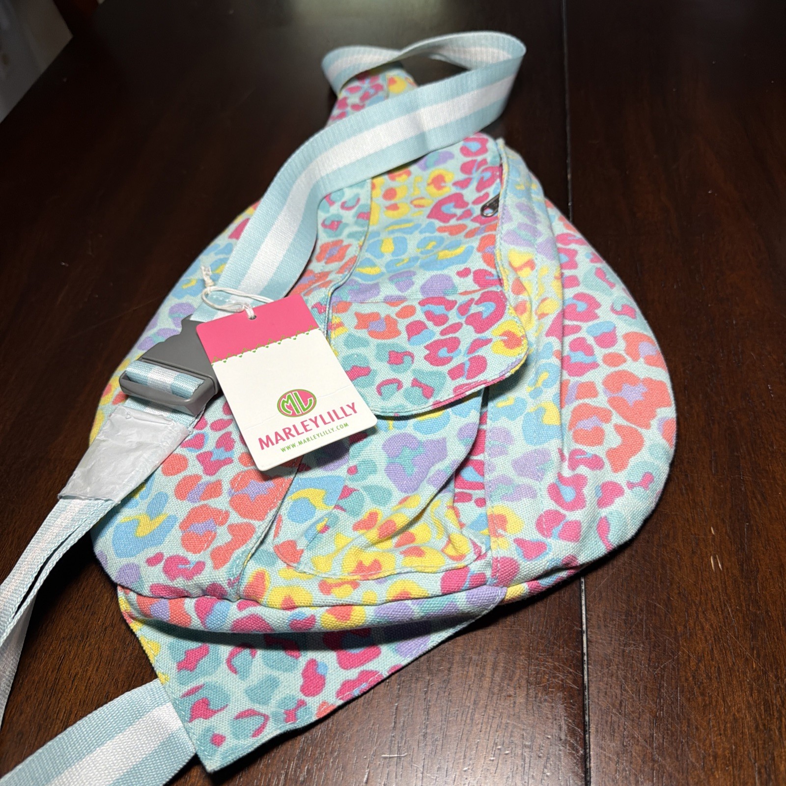 Brand New Marley Lilly Canvas Sling Bag Leopard Luau Pattern Multicolor (A)