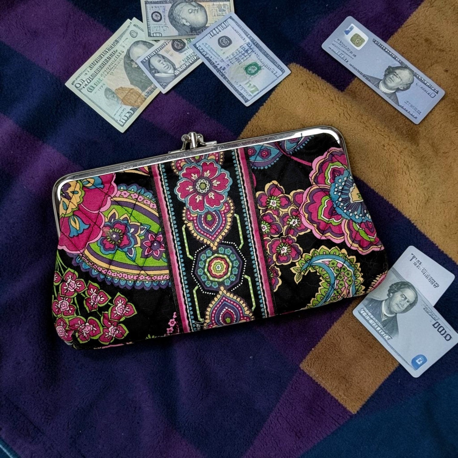 Vera Bradley Symphony in Hue Double Kiss Lock Multi Pocket Quilted Clutch
