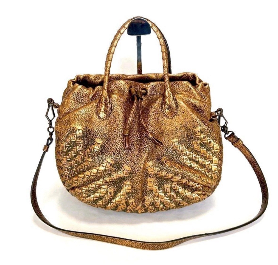 BOTTEGA VENETA Metallic Brown Bronze Intreciatto Leather 2way Pouch Shoulder Bag