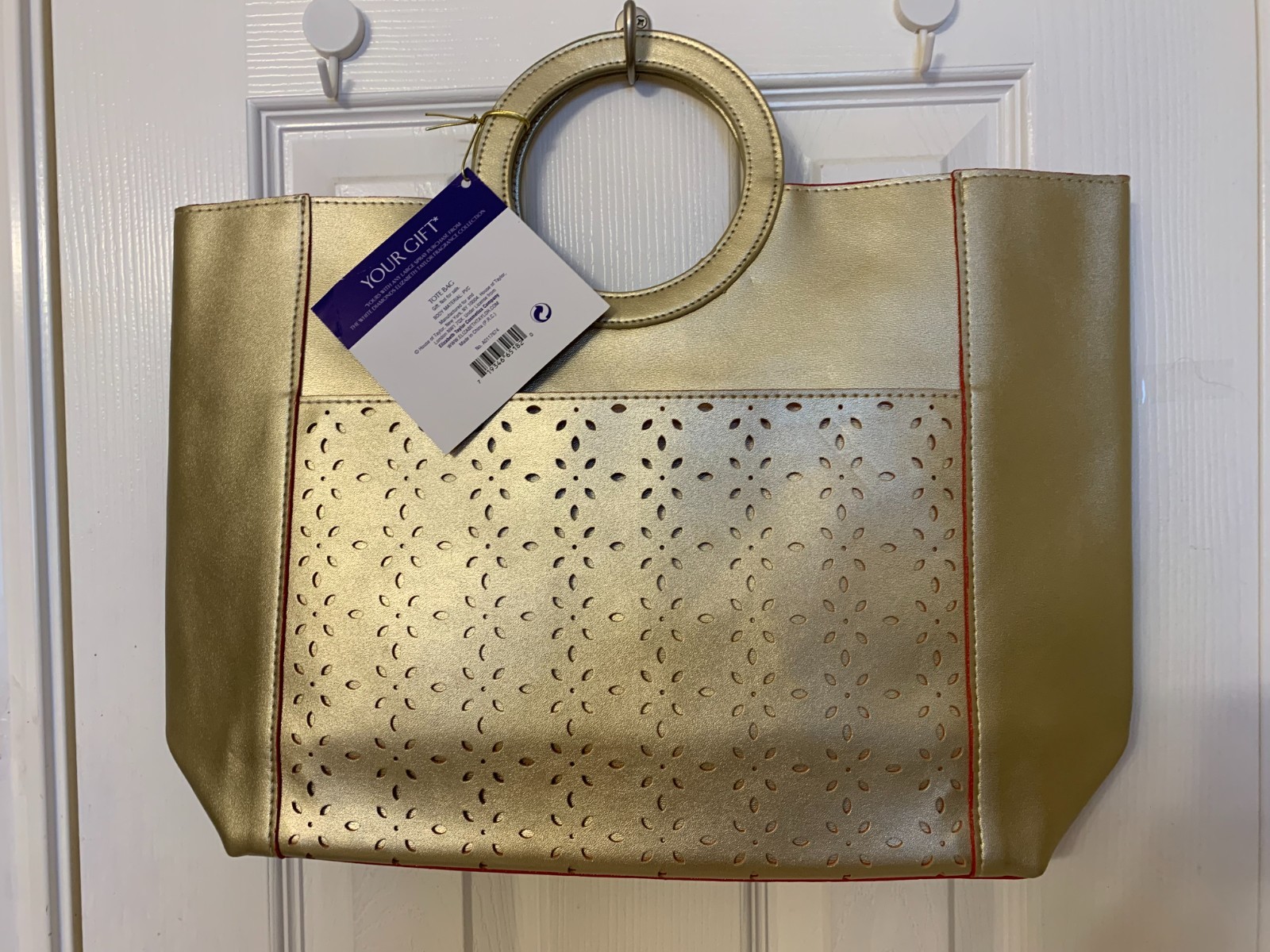 Elizabeth Taylor White Diamonds Cut off Gold Color Large Tote Bag New with Tag