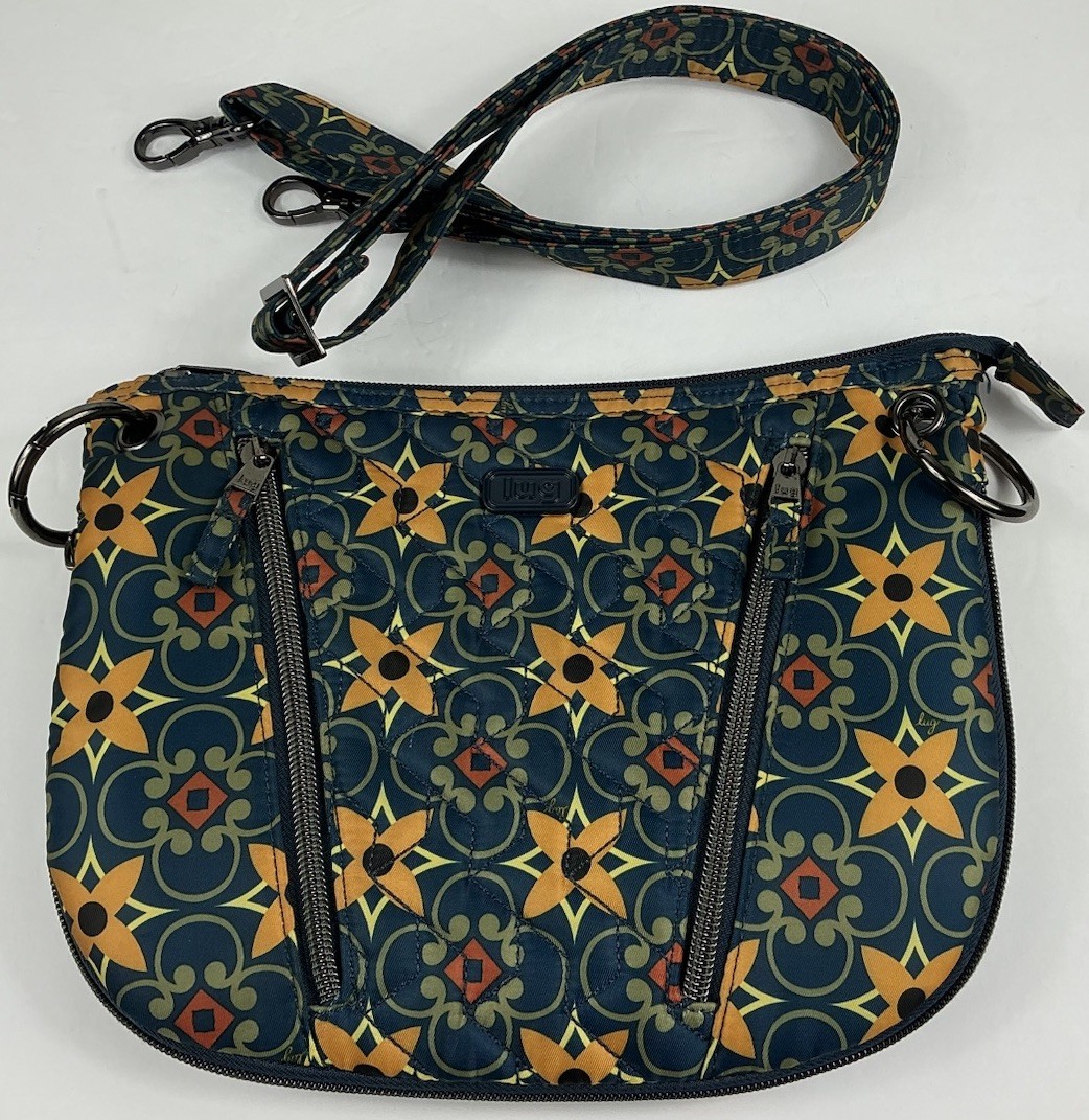Lug Swivel Convertible Crossbody Tiles Teal Print RFID Expandable NEW