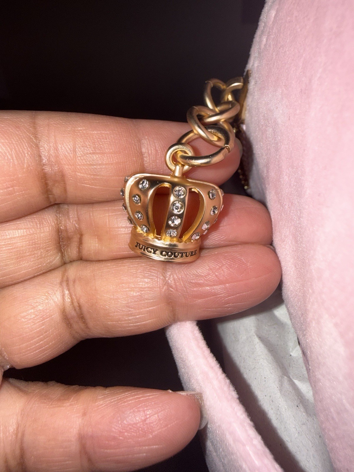 Juicy Couture Pink Backpack Zip Top Handle Heart Charm Pouch Gold Hardware