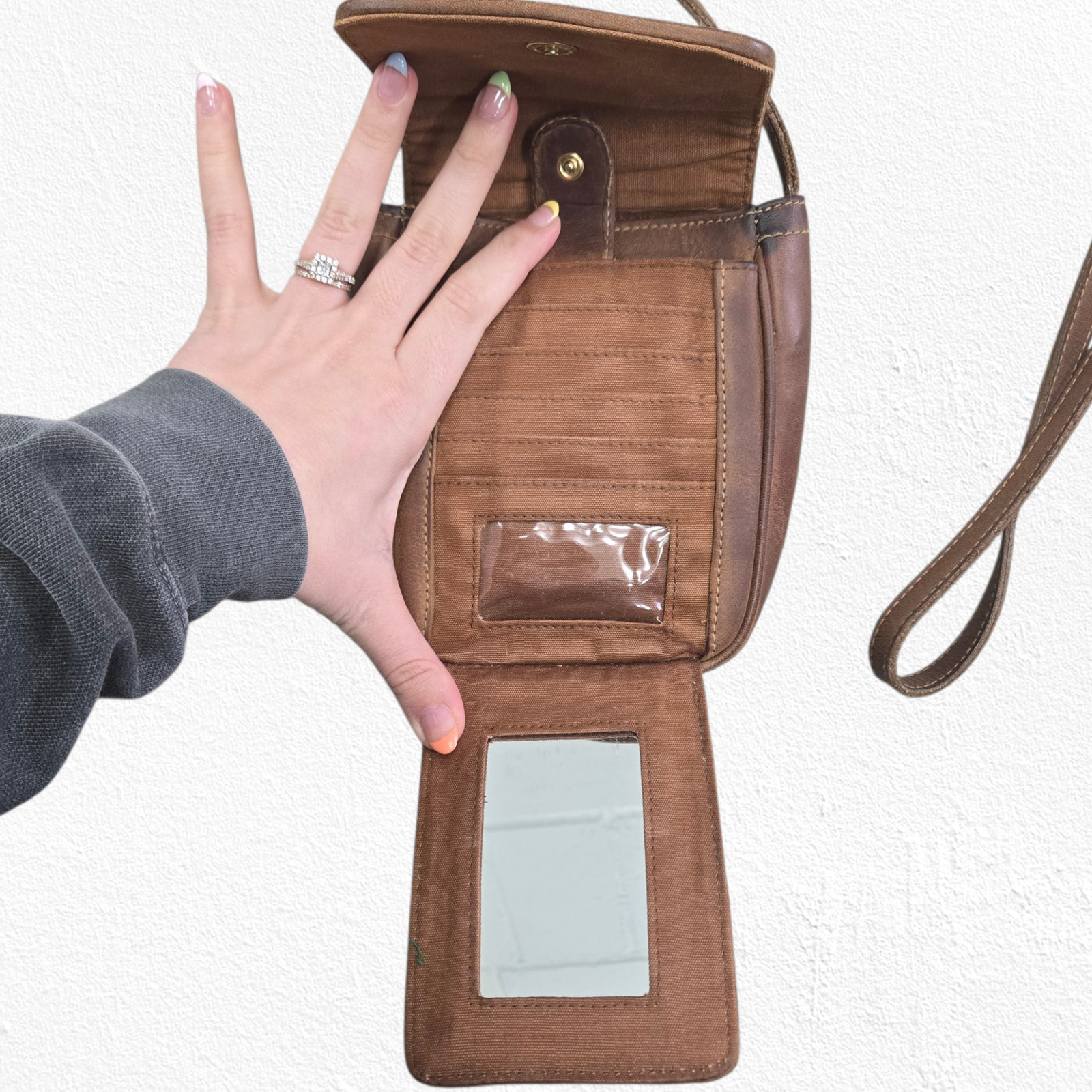 Vintage 90s G.H. Bass Leather Crossbody Bag Brown Mini Wallet Purse Phone Case