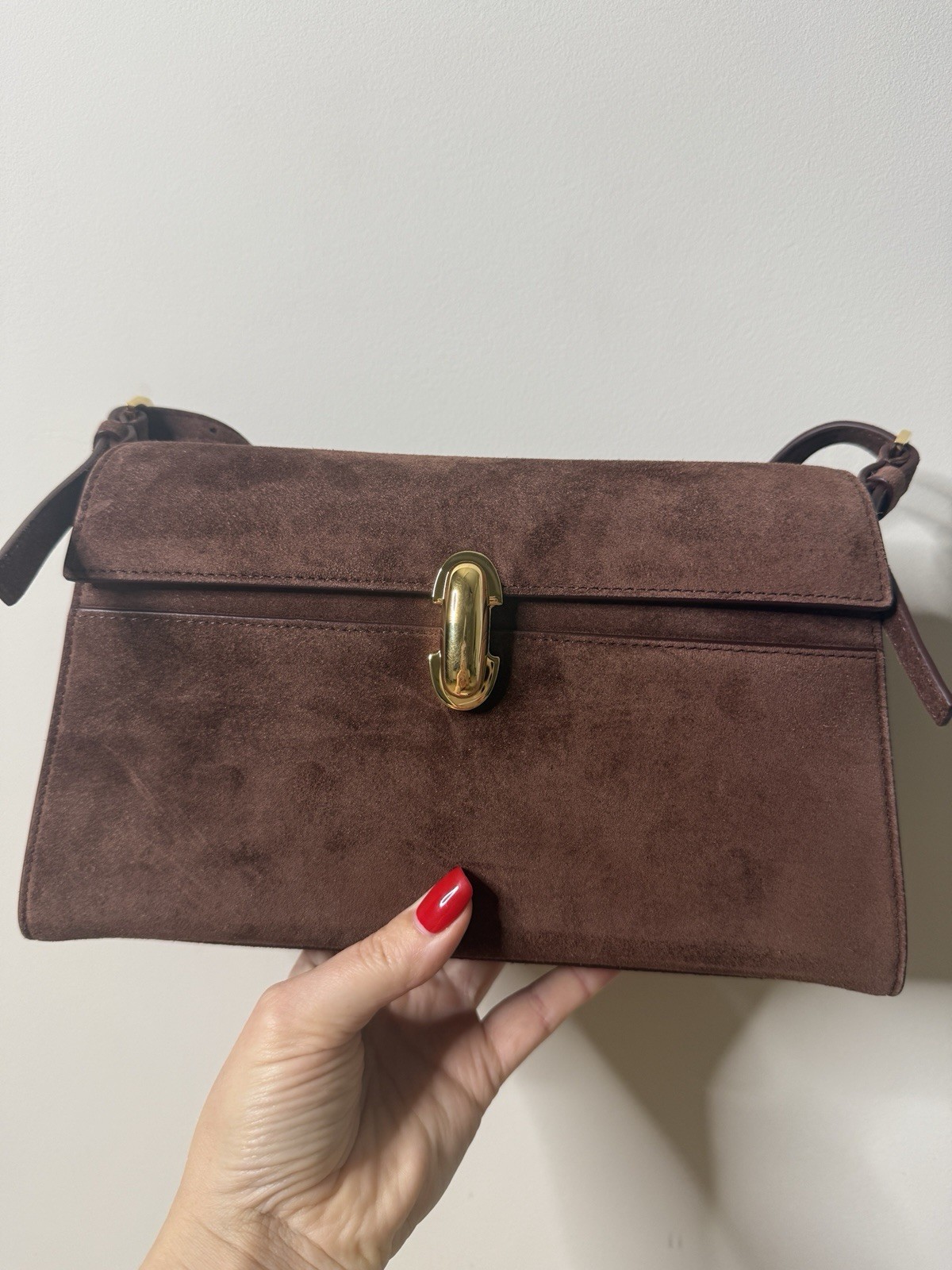 SAVETTE Brooklyn Symmetry Shoulder Bag Suede Espresso Brown H-034-03 202 Luxury