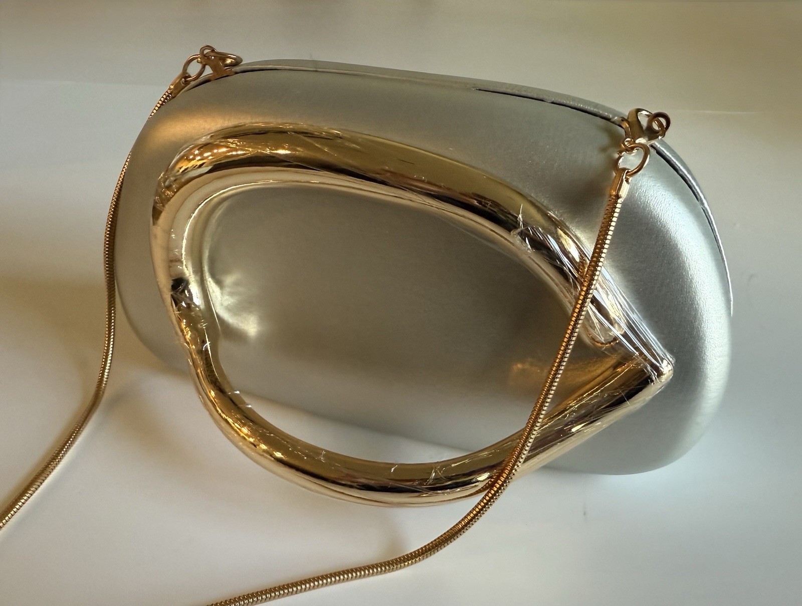 Dreubea Minimalist Art Deco Clutch Bag – Silver w/ Metallic Gold Tone Accents