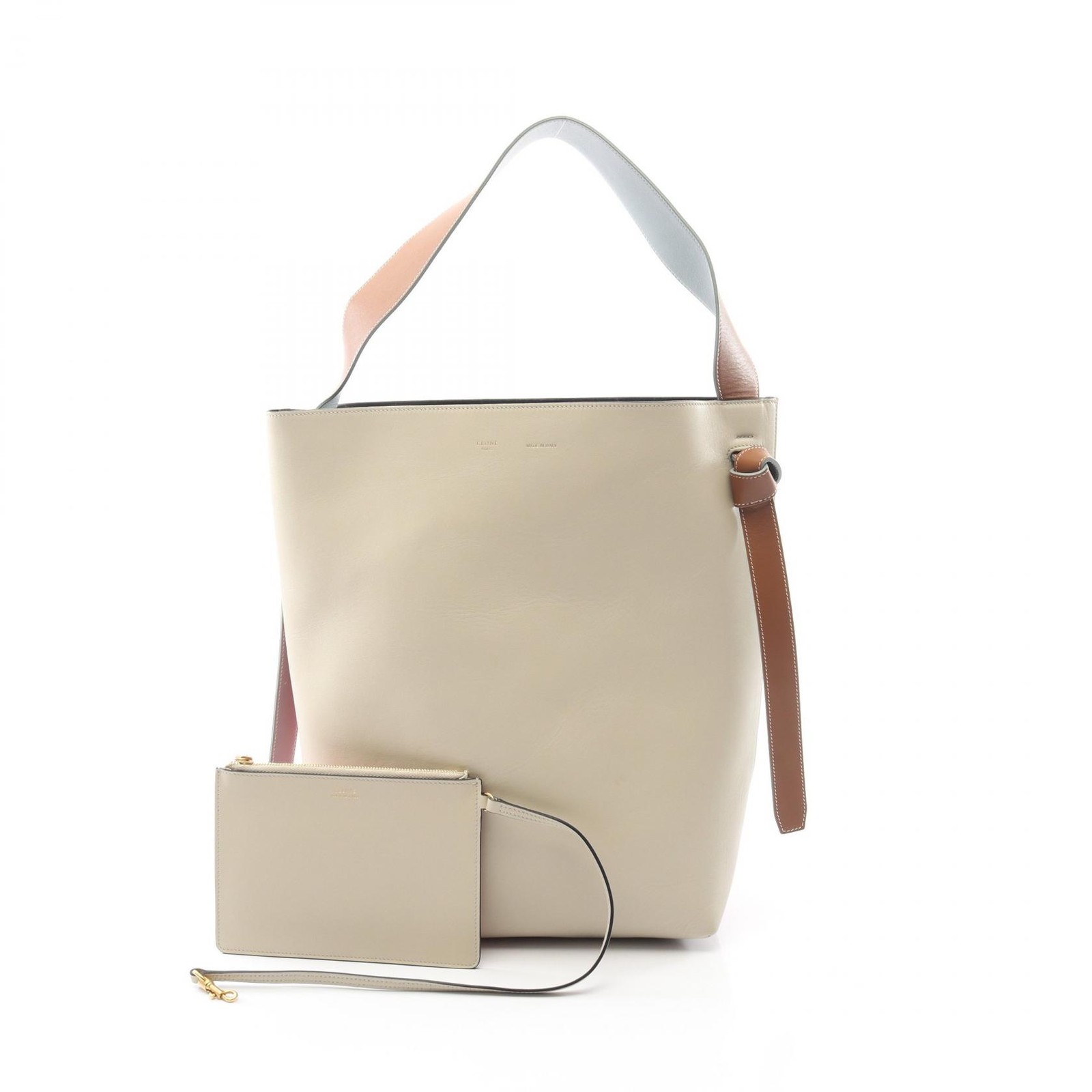 CELINE Twisted Cabas Small Shoulder tote Bag 177053 leather Beige Red Blue Used