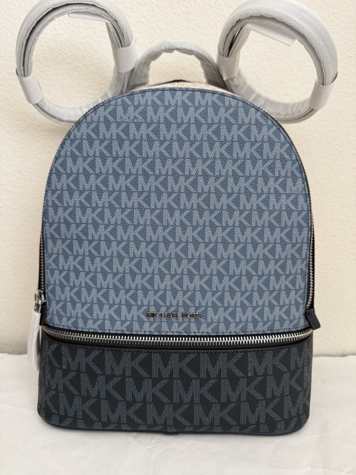 NWT Michael Kors Rhea Medium Color-Block Signature Logo Backpack $358 Denim Mult