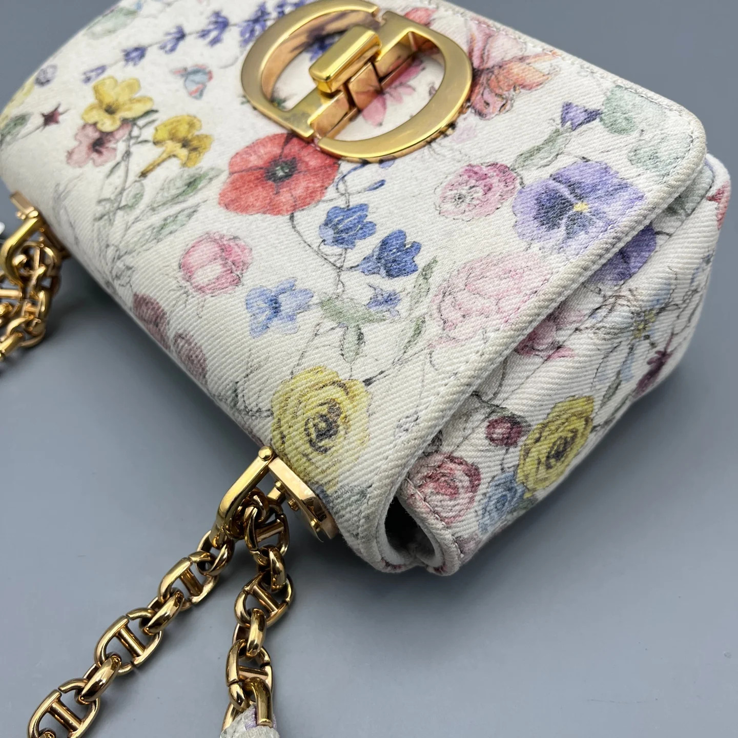 Dior Print Small Caro Bag White Yellow Red Blue Green Canvas (ym051726b6r)