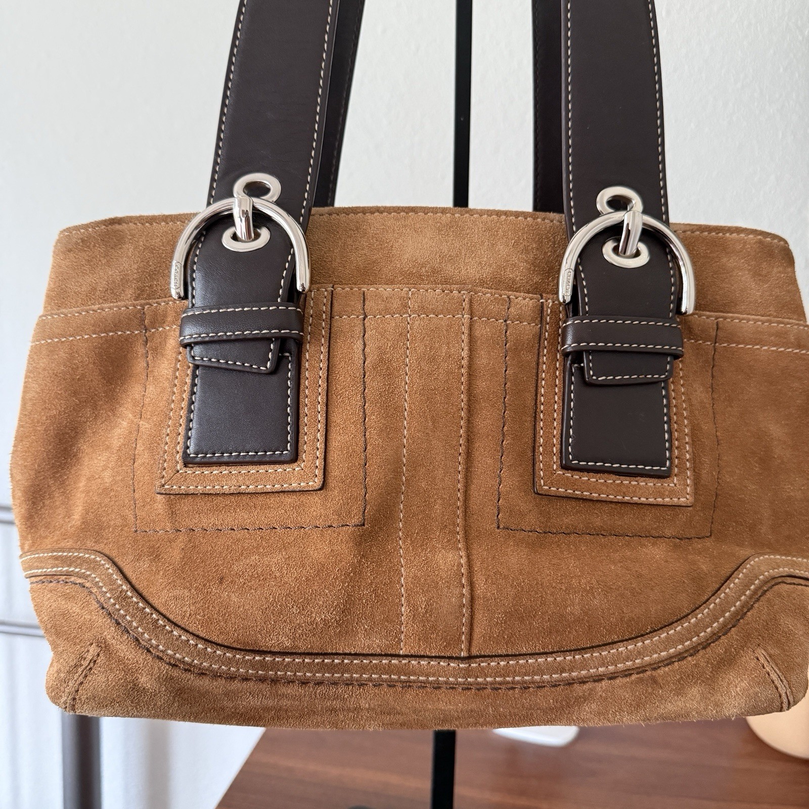 Coach Brown Tote Bag Zip Top Silver Hardware Medium | Lined Inner Pockets Charm