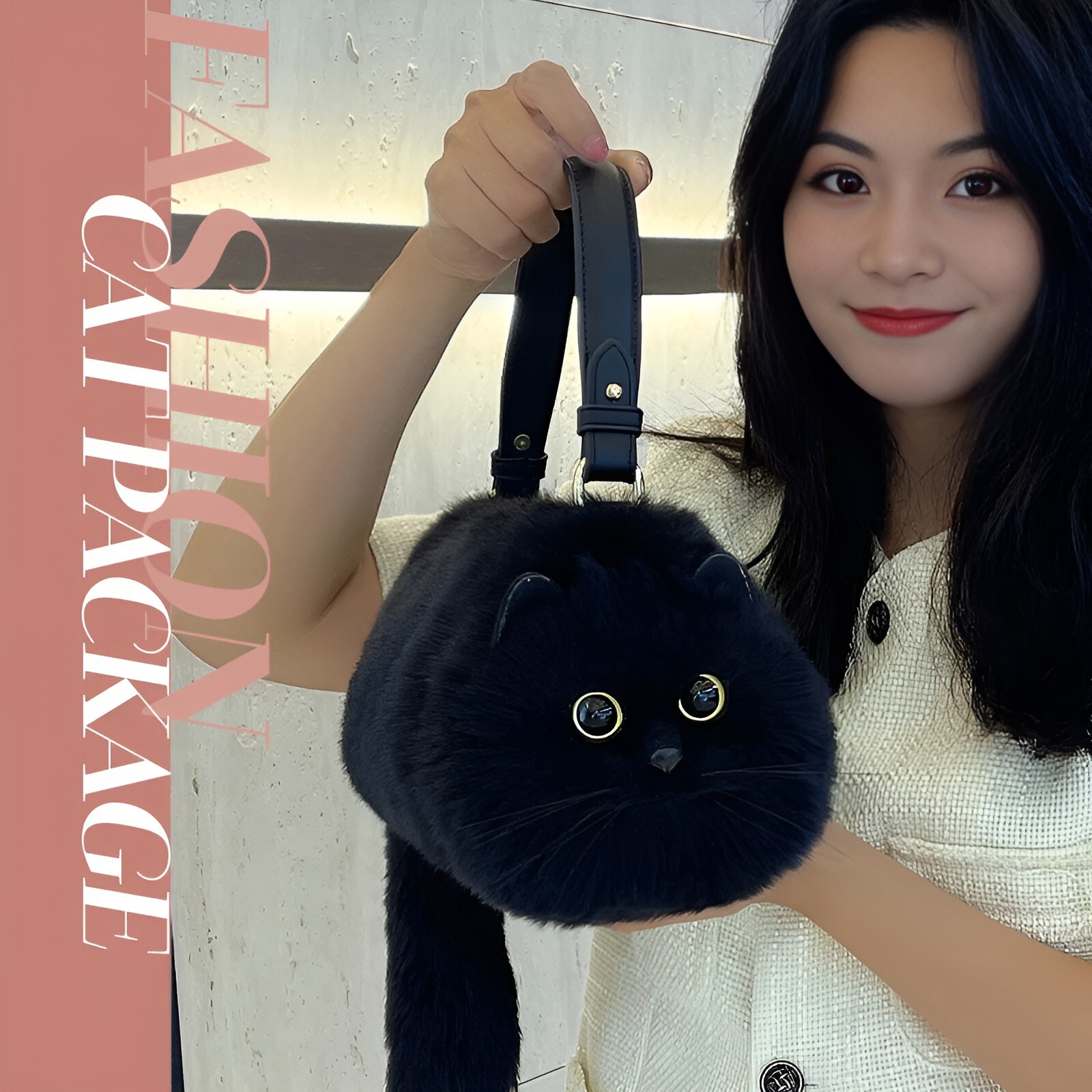 Handmade Plush Cat Shoulder Bag Cute Crossbody Purse Women Gift Kawaii Cat Bag