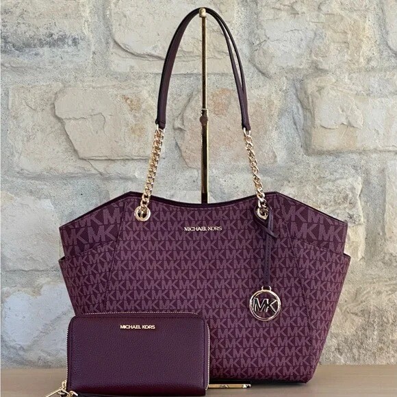 Michael Kors Jet Set Travel Large Chain Shoulder Top Zip Wallet Options oxblood
