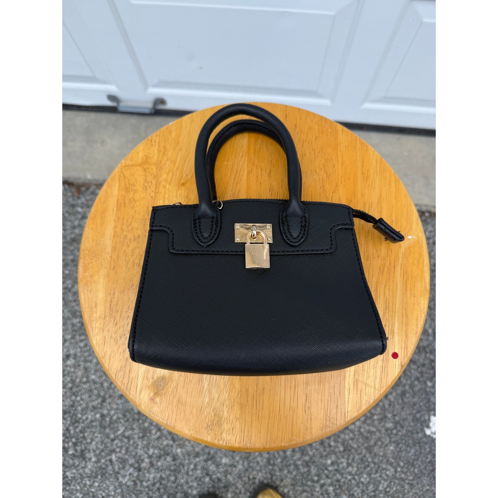Black Mini Satchel Handbag with Padlock Detail Gold Hardware