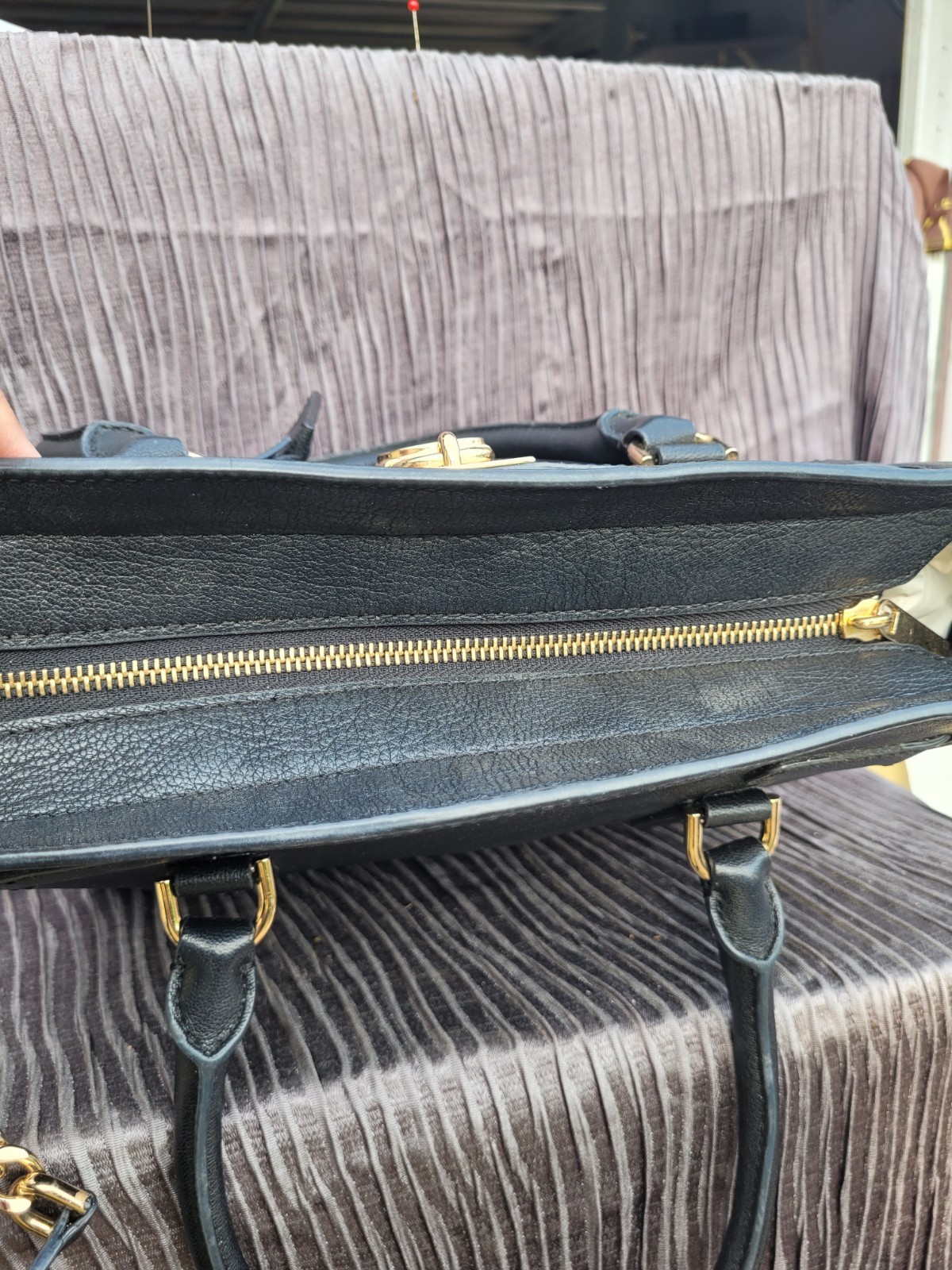 Michael Kors Medium Black Pebbled Satchel Zip Detachable Strap Gold Hardware