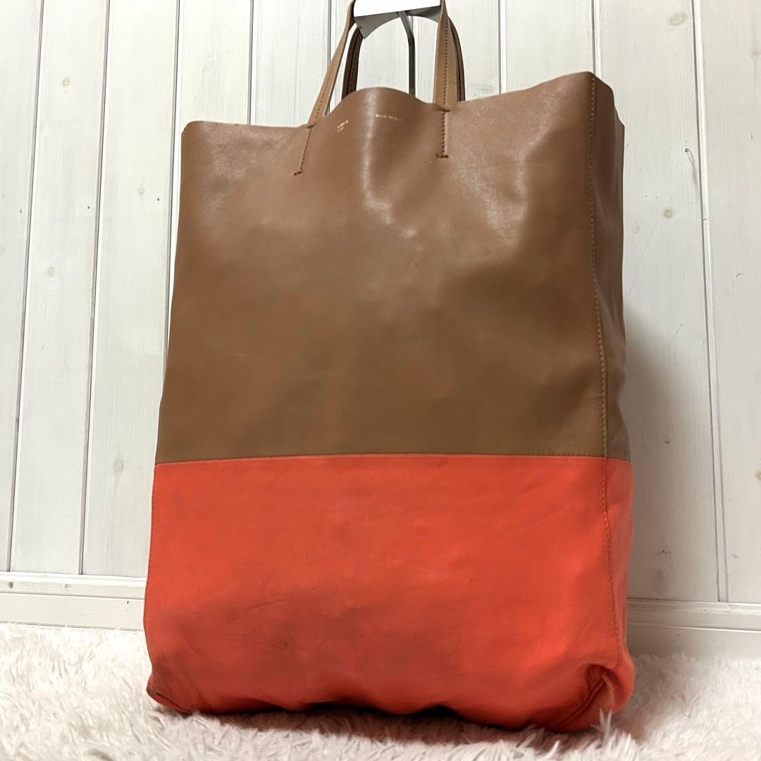 CELINE Phoebe Philo Horizontal Cabas Tote Bag Bicolor Leather Brown Pink A4