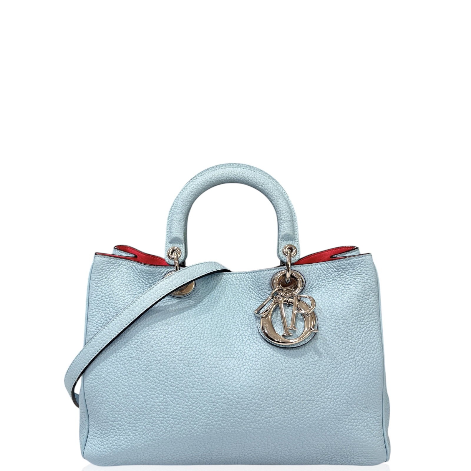 Dior Medium Diorissimo Tote Fuchsia Light Blue Hammered Calfskin (ag040726a0)