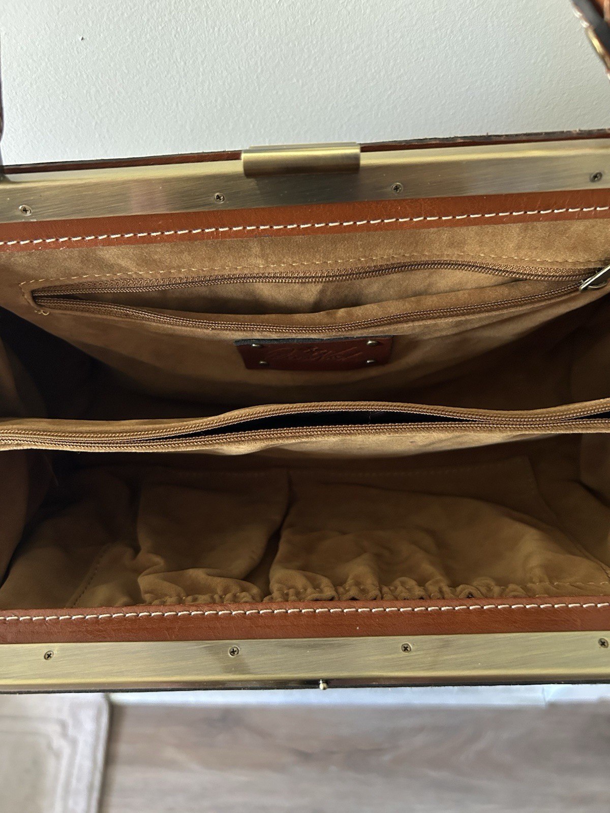PATRICIA NASH Antique Rose Leather Trim Metal Clasp FERRARA Satchel Purse