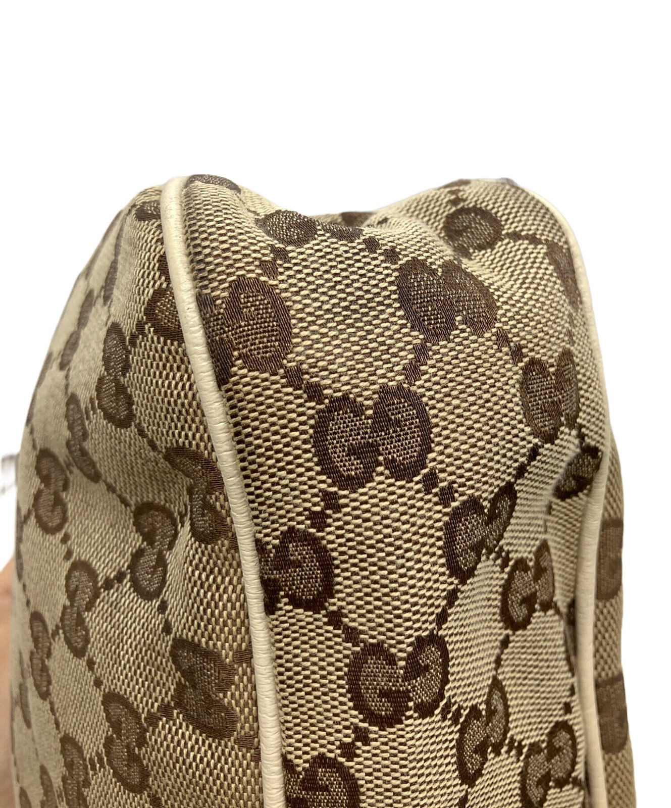 Gucci GG Monogram Canvas Beige Handbag Womens Gold Hardware 121023 39cm 23cm