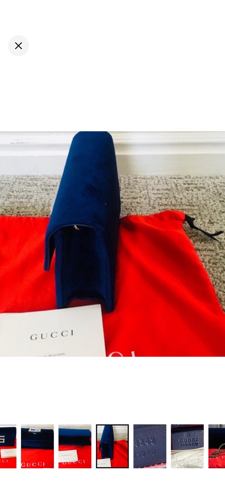 Gucci Blue Logo Clasp Shoulder Bag, Chain Strap, Gold Hardware, Dust Bag