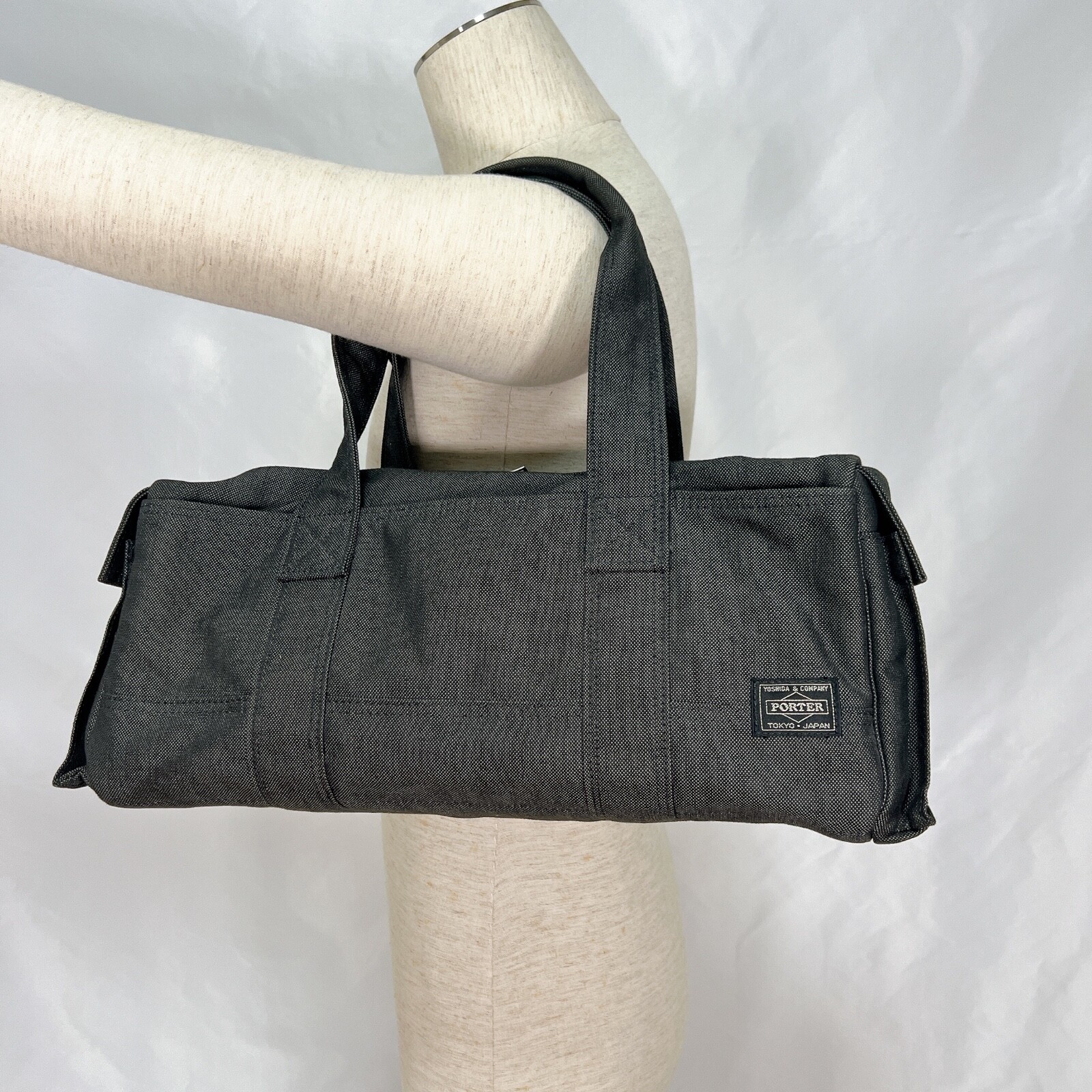 PORTER YOSHIDA SMOKY MINI BOSTON BAG black COTTON NYLON UNISEX GOOD CONDITION