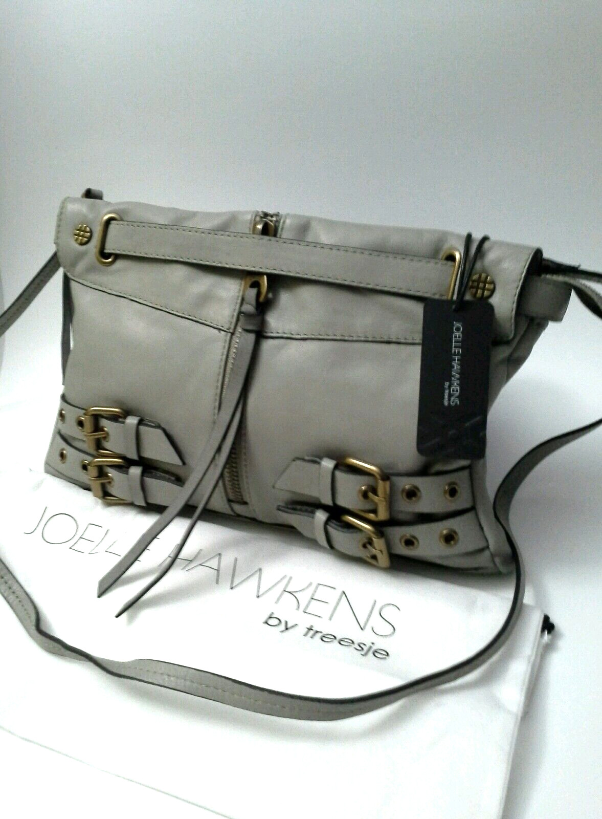 Joelle Hawkins by Trees Nora Crossbody Clutch Soft Leather Cement Grey $250