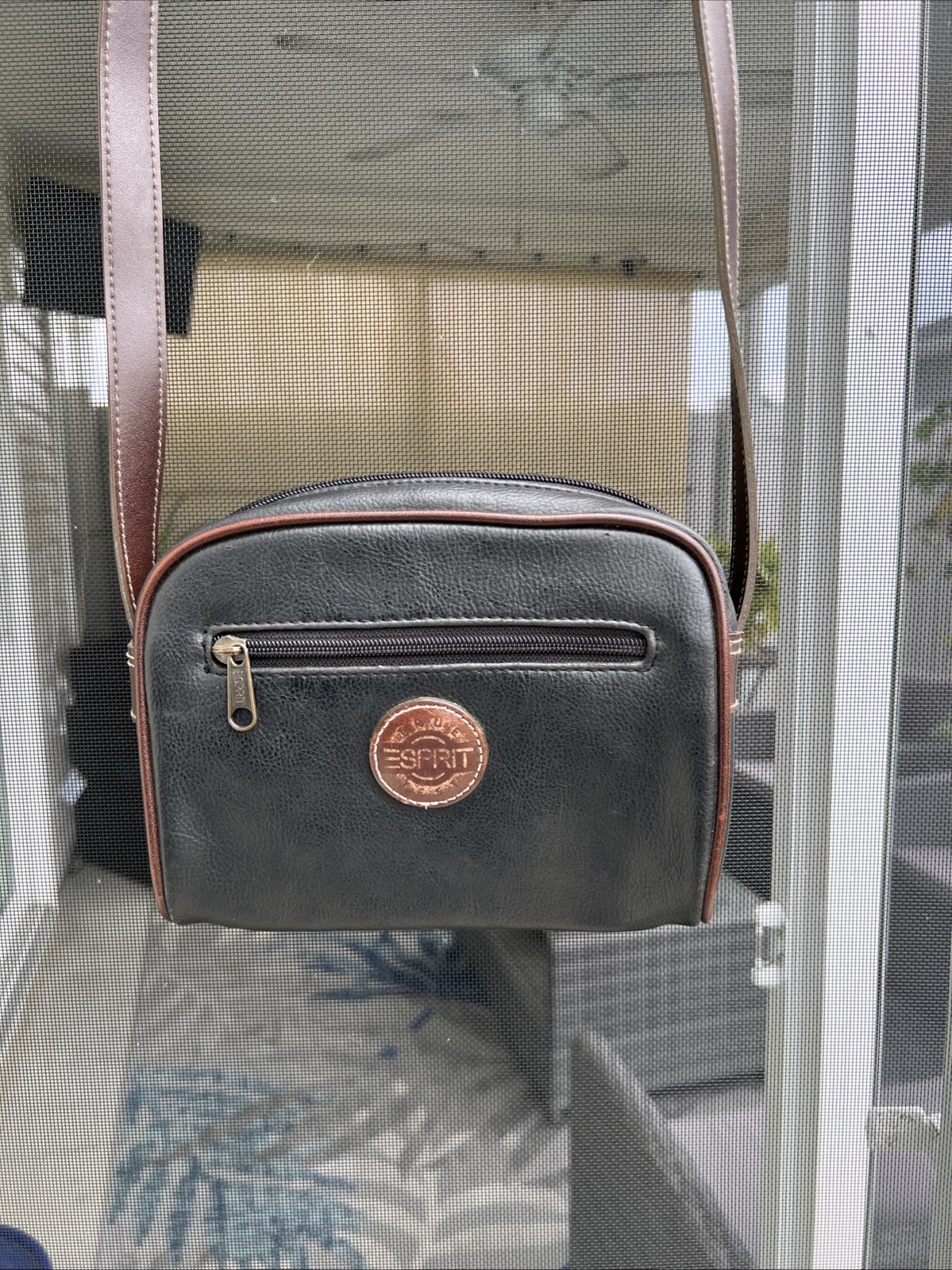 Vintage 80s ESPRIT Black and Brown Leather Crossbody Shoulder Bag 1980’s