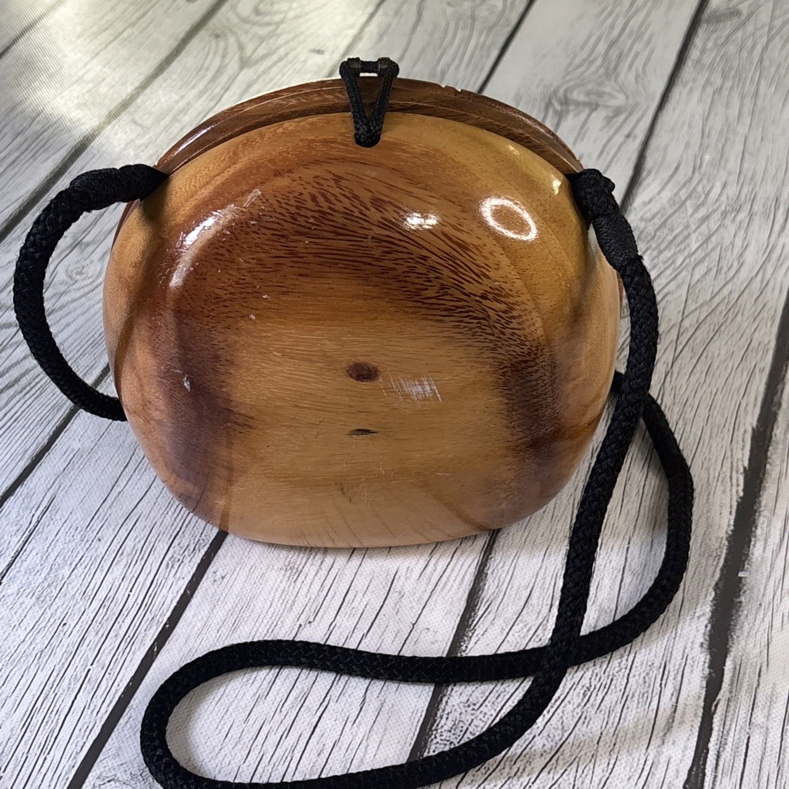 Timmy Woods Beverly Hills Hand-Carved Acacia Wood Lion Head Handbag.
