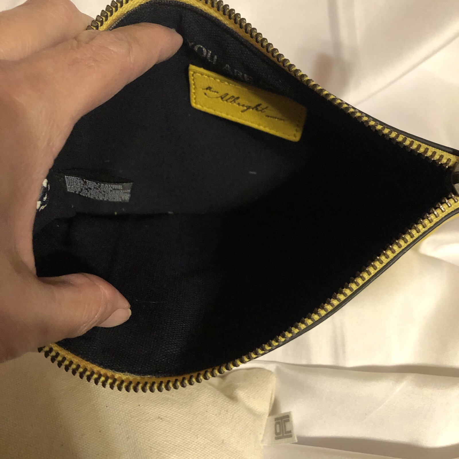 Anthro Miss Albright Libra Pouch Bag Wristlet Yellow Scales Polka Dot