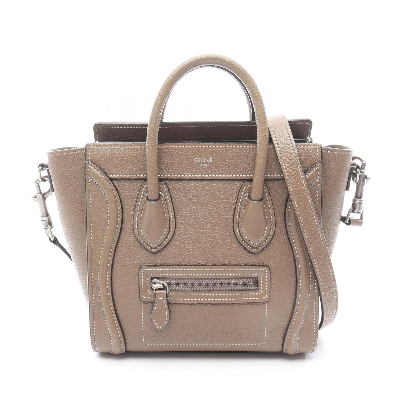 CELINE Luggage Nano Shopper Shoulder Handbag 189243 leather Gray Used Women