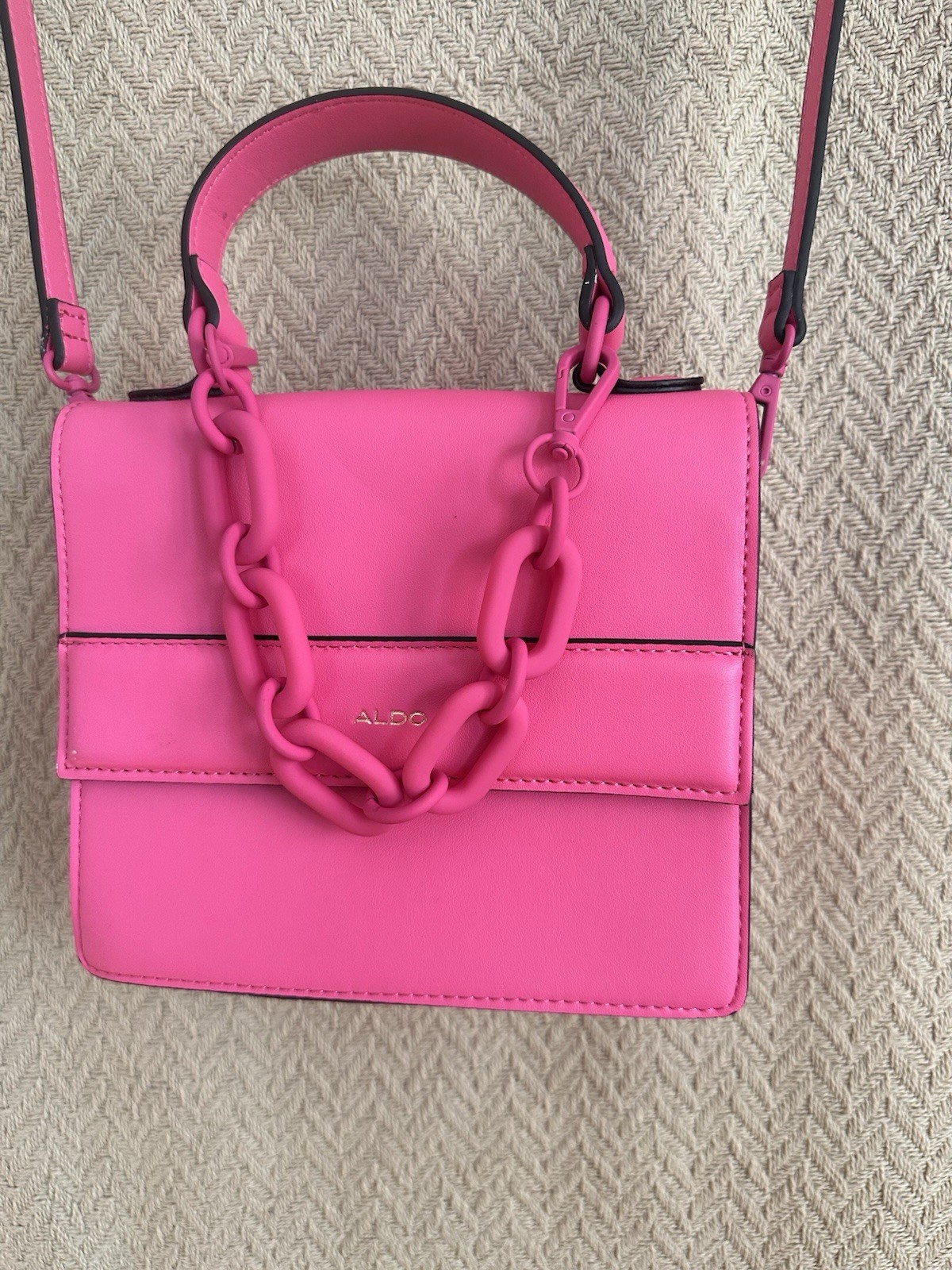 ALDO Pink Solid Rectangle Crossbody Bag, Top Handle, Chain Accent, Adjustable