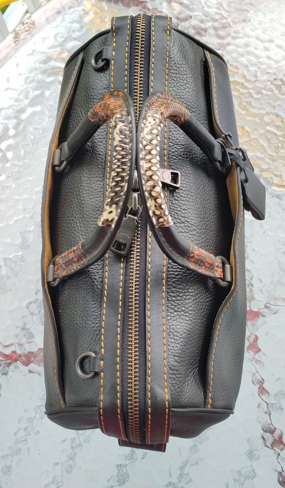 Coach 1941 LARGE 58689 Rogue 26 Black Leather Satchel with Exotic Trim