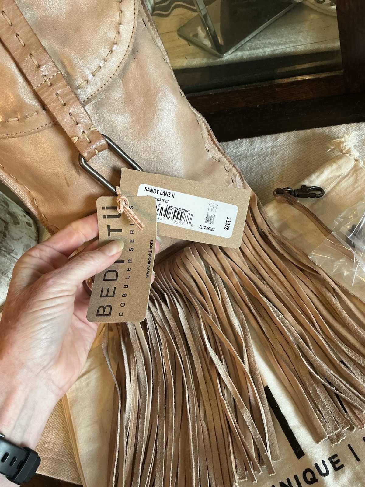 NWT Bed Stu Leather SANDY LANE II Oats Dip Dyed Fringe Crossbody Bag MSRP $165